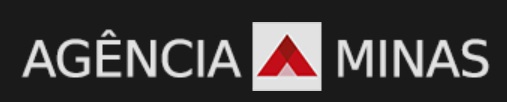 Logotipo da Agência Minas, com o nome em letras brancas e um triângulo vermelho centralizado entre as palavras, sobre fundo preto.